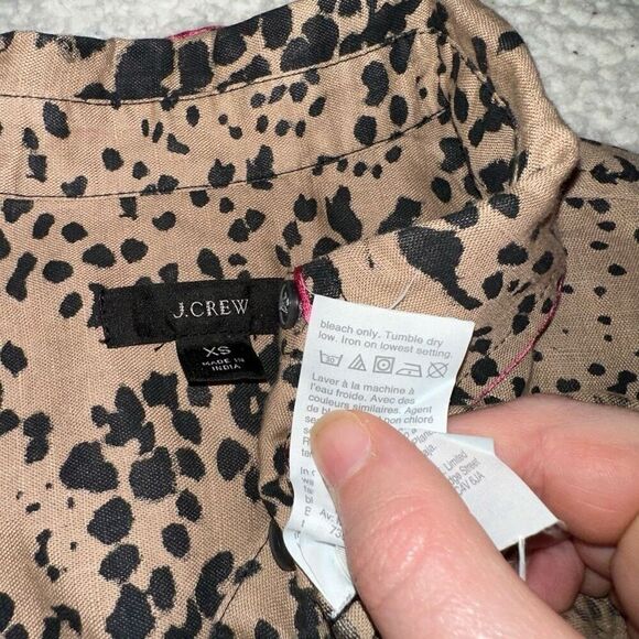 J. Crew Women’s Linen Blend Brown Black Cheetah Print Button Up Size XS - Picture 8 of 12